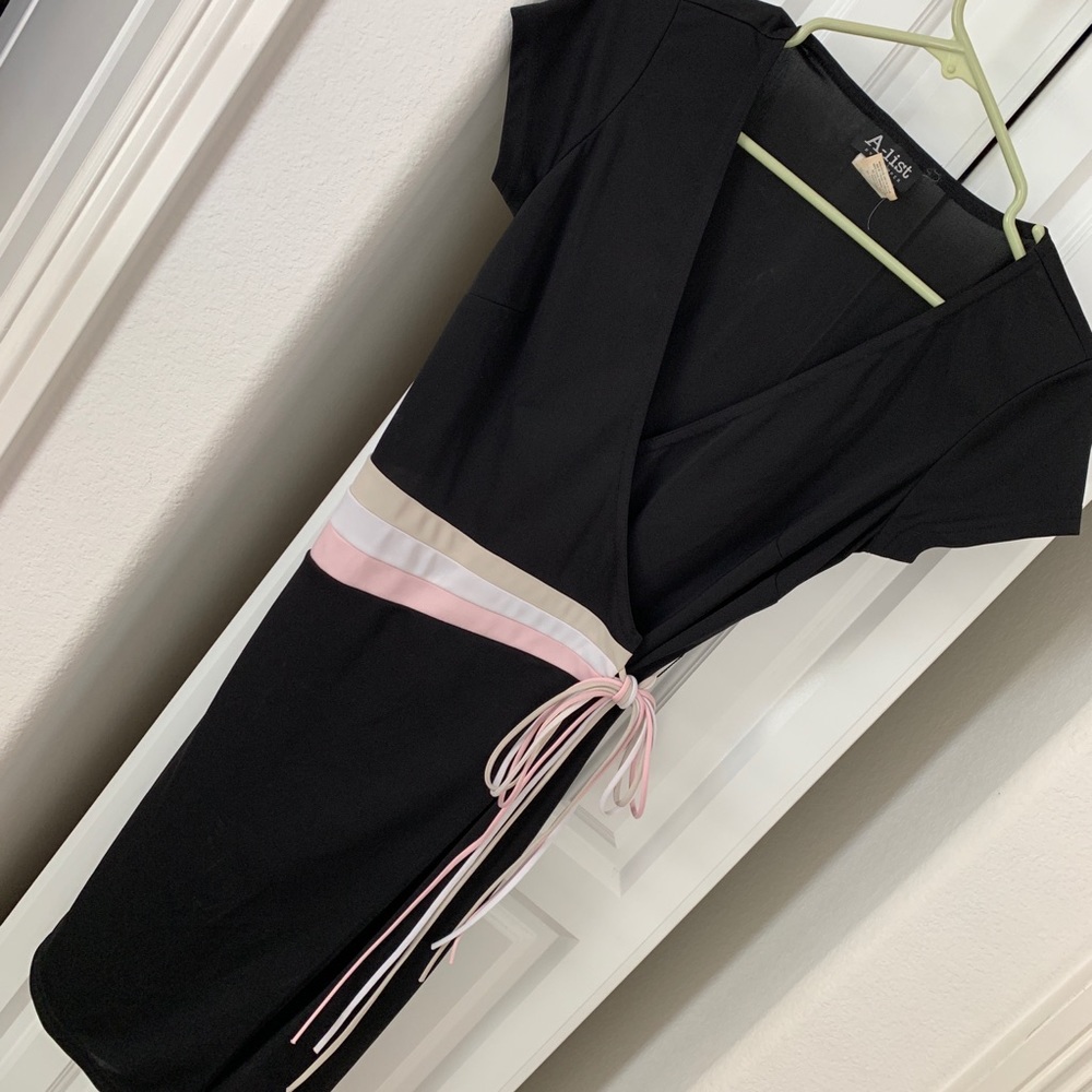 Black polyester wrap dress